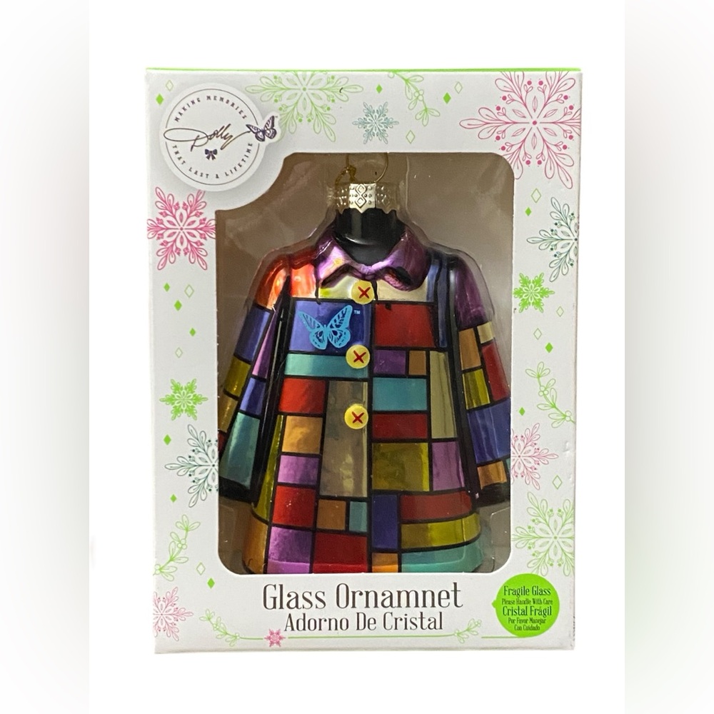 Dolly Parton Coat of Many Colors Patchwork Christmas Glass Ornament NEW